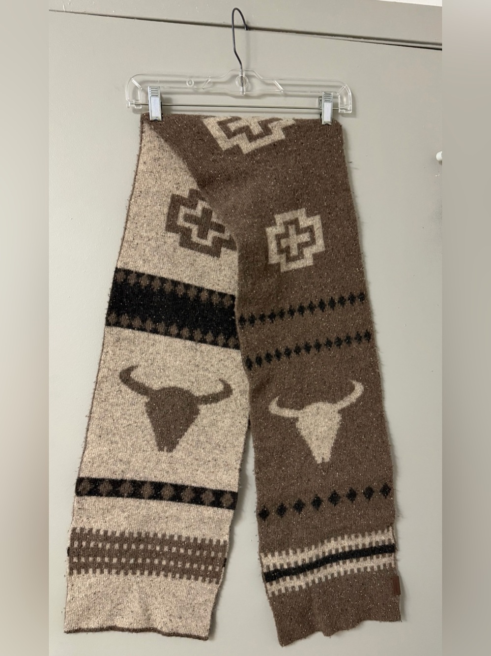Pendleton Western Bull Skull Knit Scarf Brown Ivory